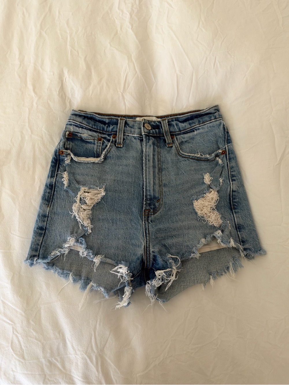 Abercrombie & Fitch Curve Love High Rise Distressed Mom Shorts